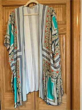 Democracy Lightweight Teal Patterned Kimono Cardigan